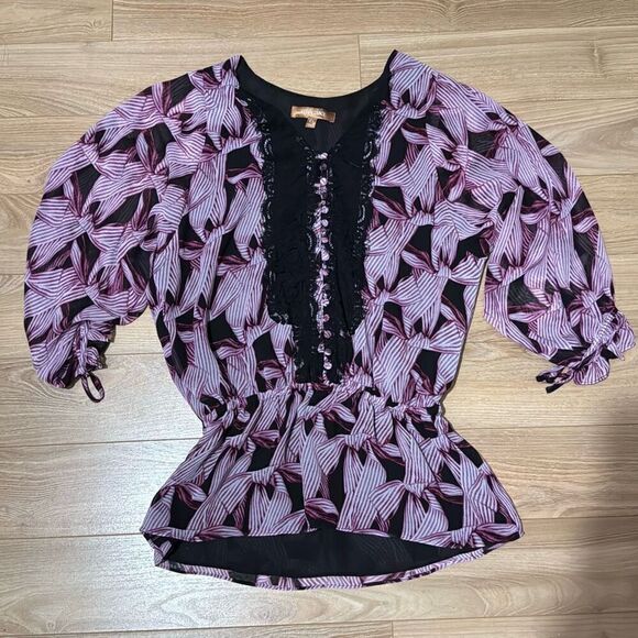 Ellen Tracy purple blouse size xs with cinched waist and lace front with purple - Picture 1 of 7